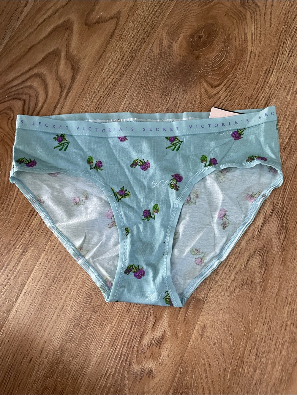 Victoria's Secret Kids Light Blue Floral Bikini Briefs with Purple Flowers
